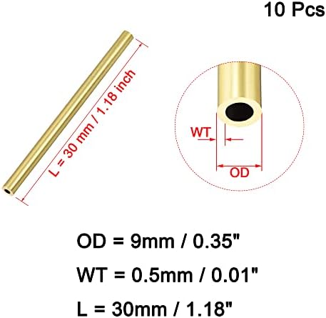 Ofowin [10 PCS] צינור עגול פליז אורך 30 ממ 9 ממ 9 ממ OD0.5 ממ עובי קיר, צינורות צינור ישר של נחושת מתכתית